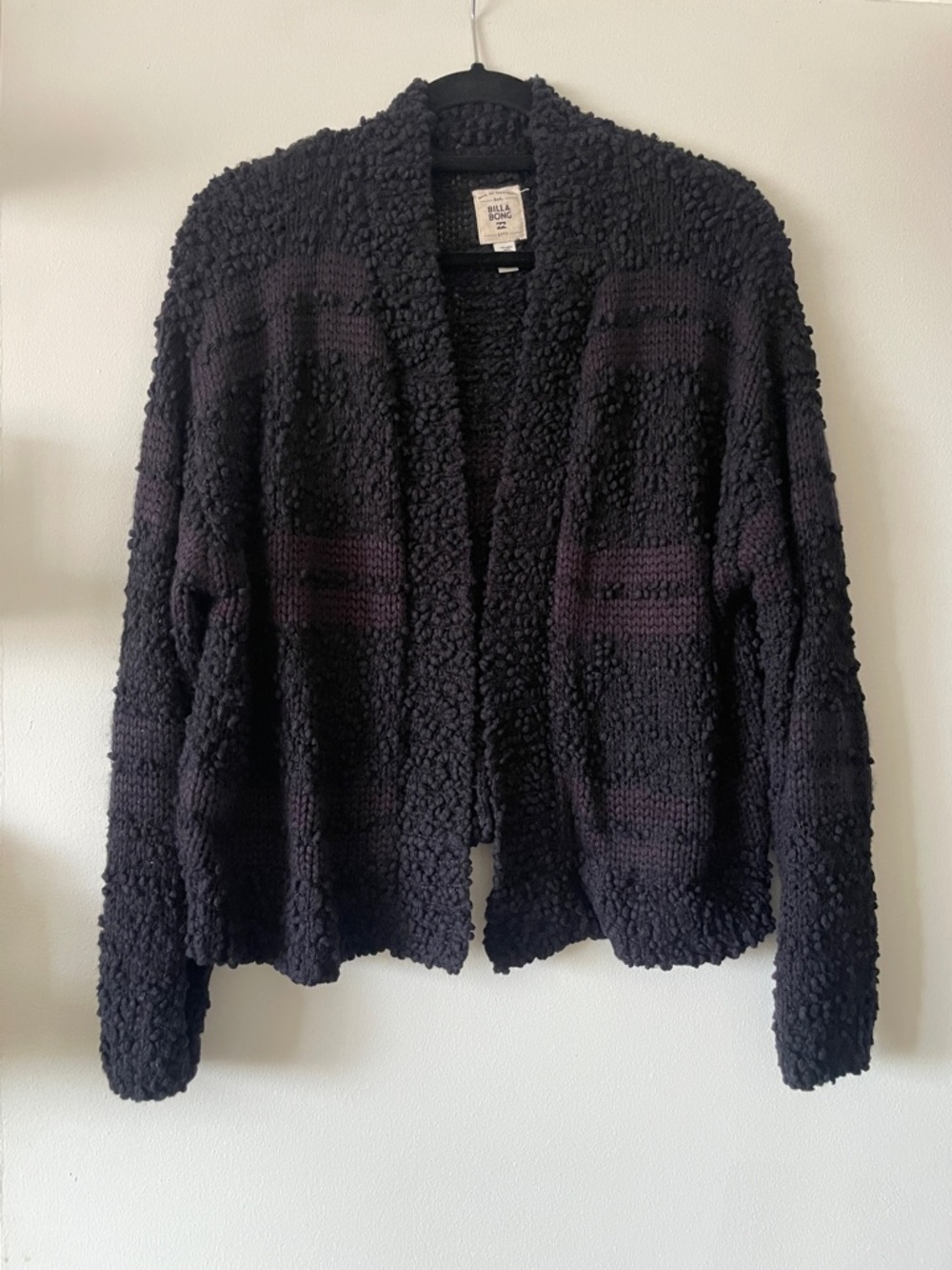 Billabong|Chunky Knit Popcorn Open Cardigan|Medium| Black/Purple Stripe|Boho|EUC